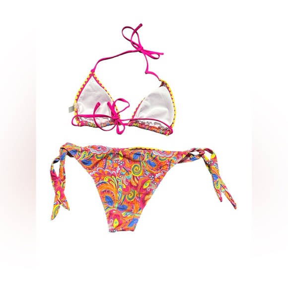 FALAINETEE Womens colorful string side  tie High Waisted Triangle Bikini Set NWT - Picture 6 of 9